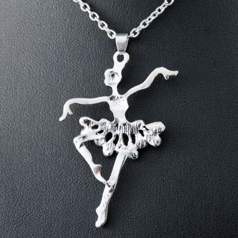 Silver Ballerina Pendant Necklace with Multicolor Crystal Skirt